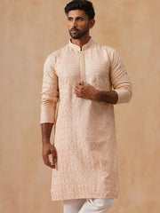 Men’s Festive Kurta with Intricate Embroidery ( KO 5293 Peach ) [FF] [ I2 ]