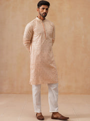 Men’s Festive Kurta Set with Intricate Embroidery ( JOKP P 5293 P 5293Peach ) [FF] [ I2 ]