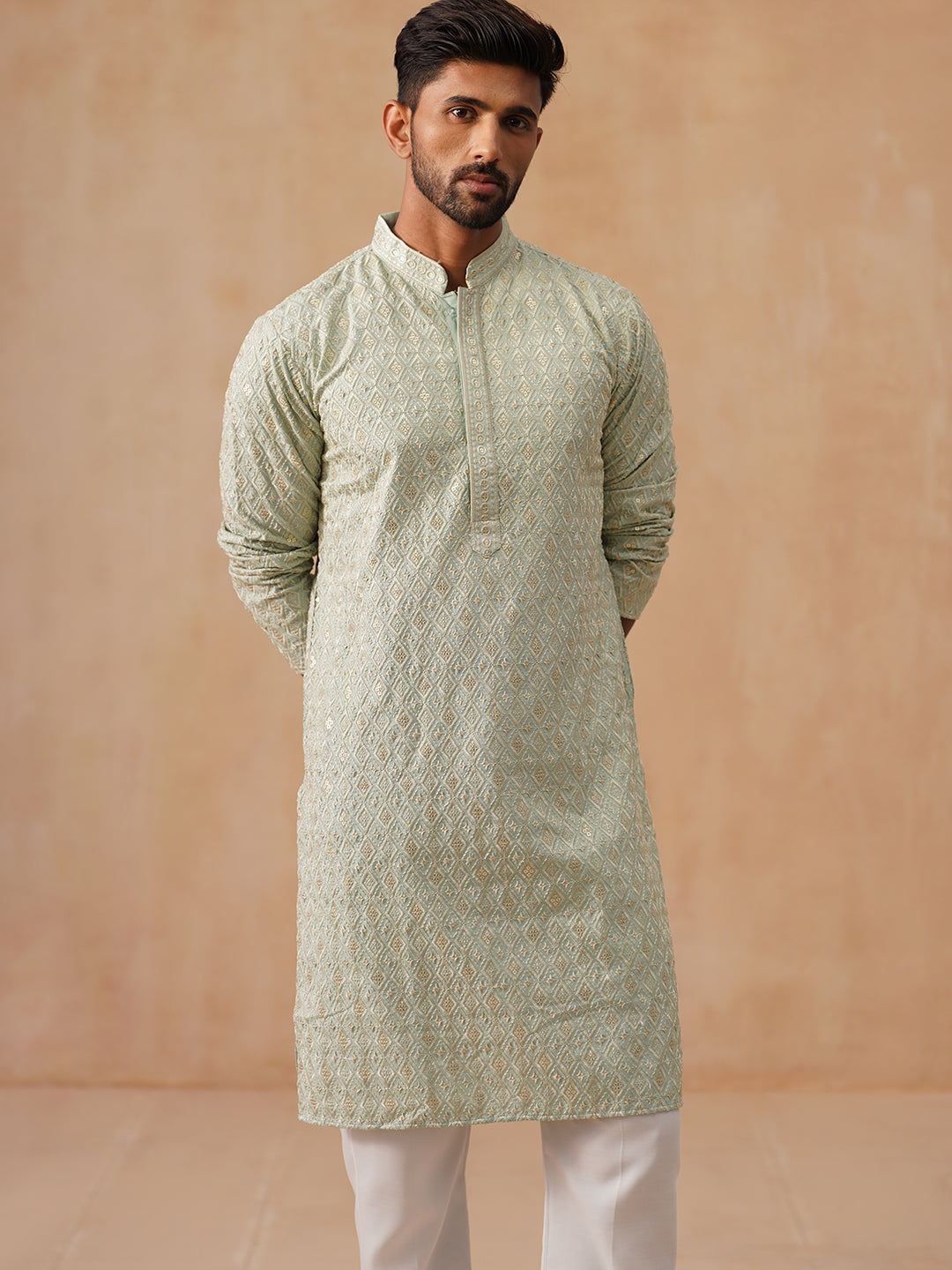 DesiQlo Men Embroidered Kurta Pyjama Set - Multicolor - JOKP_P_5293Sea