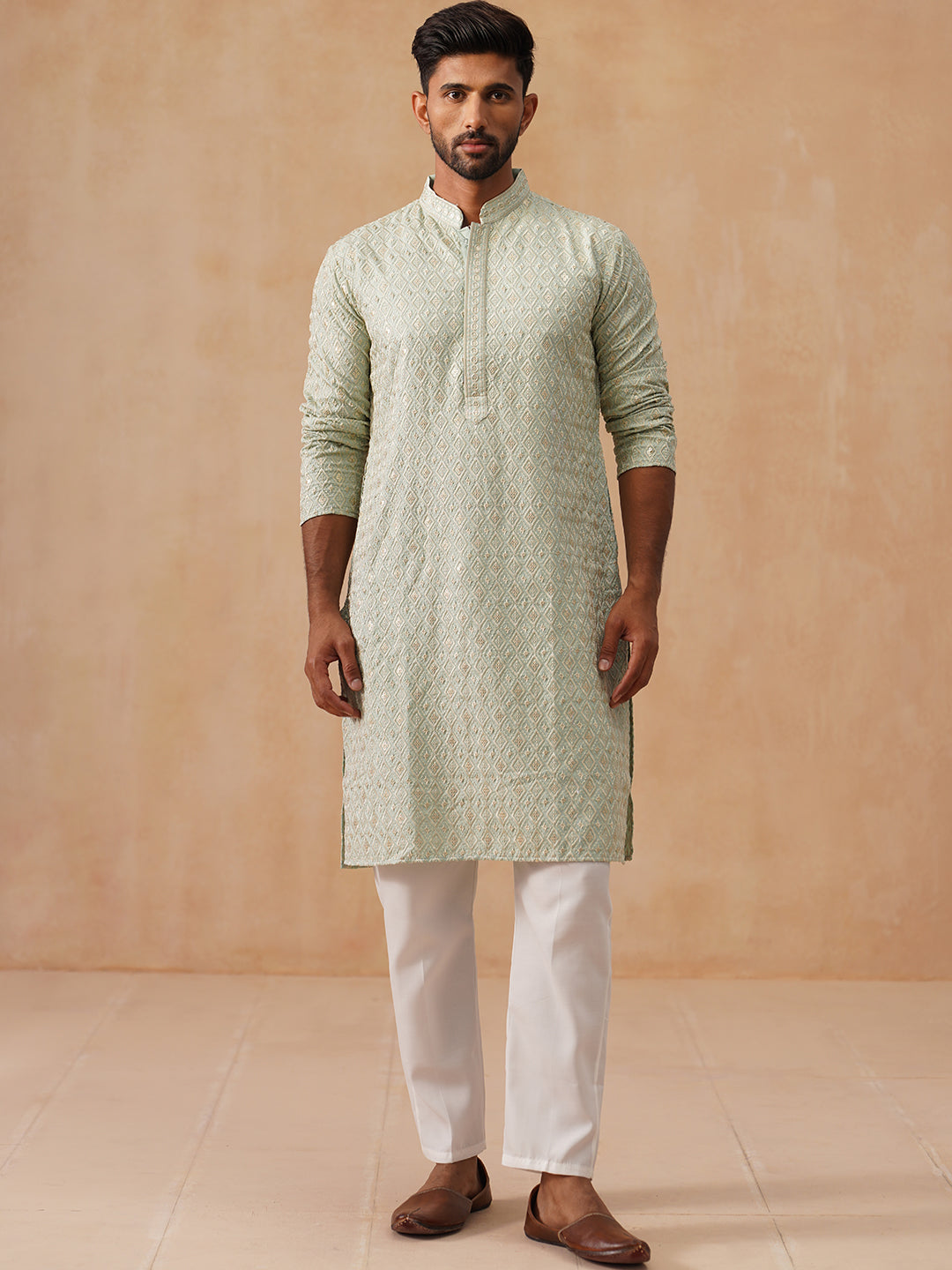 DesiQlo Men Embroidered Kurta Pyjama Set - Multicolor - JOKP_P_5293Sea