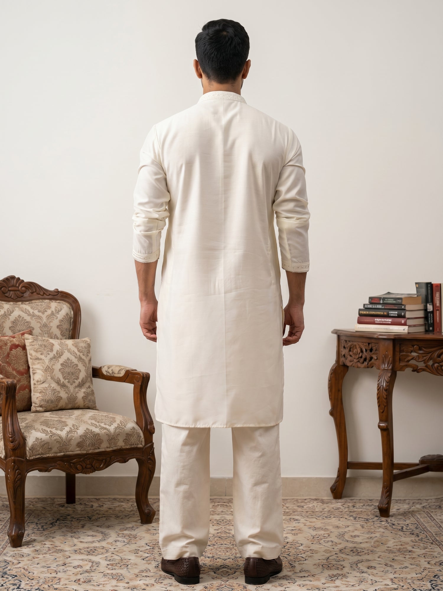 DesiQlo Men Embroidered Kurta Pyjama Set - White - JOKP_PJ11W_5294Whit