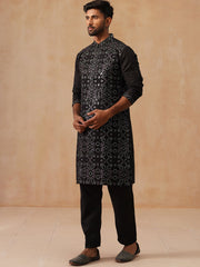 Ethnic Kurta Pyjama Set in Luxurious Silk Blend (JOKP B-P 5295 Black )