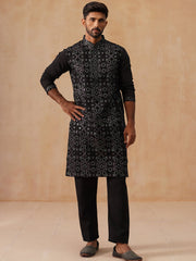 Ethnic Kurta Pyjama Set in Luxurious Silk Blend (JOKP B-P 5295 Black )