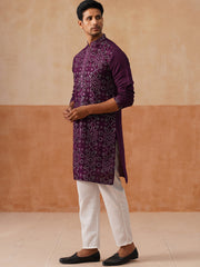 Ethnic Kurta Pyjama Set in Luxurious Silk Blend (JOKP P 5295 Purple ) [FF] [O-8]