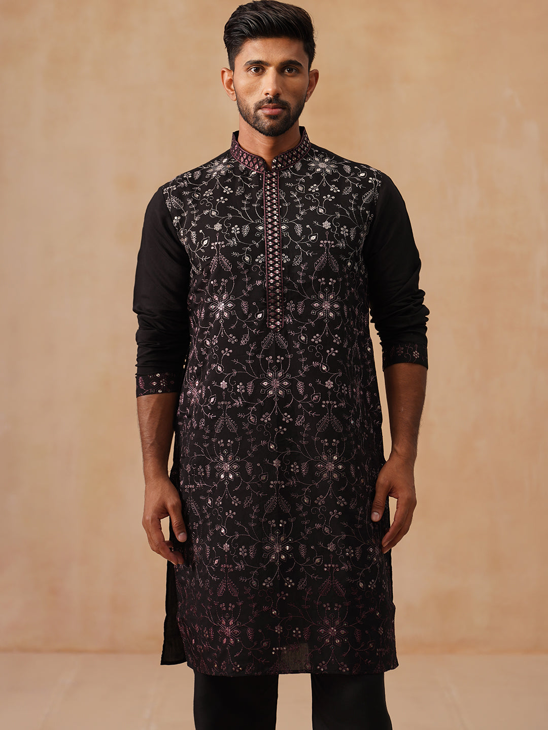 DesiQlo Men Embroidered Kurta Pyjama Set - Pink - JOKP_B-P_5296Magenta