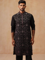 Men’s Silk Blend Embroidered Kurta Pyjama Set ( JOKP B-P 5296 B-P 5296Magenta )