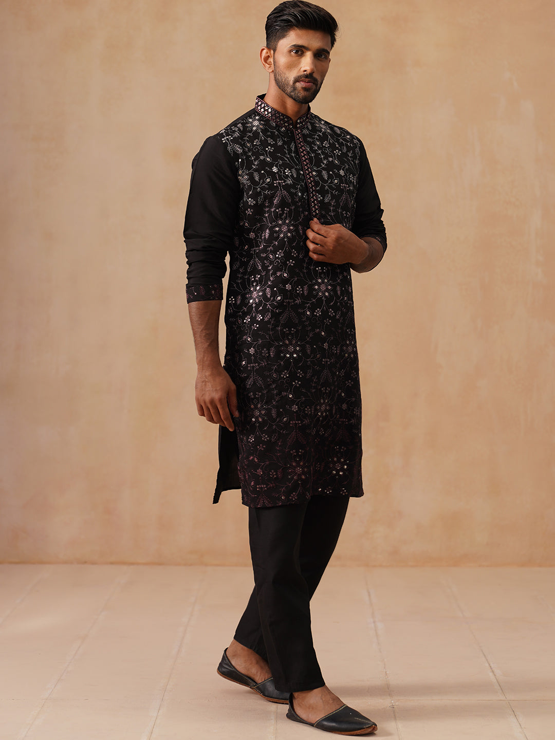 DesiQlo Men Embroidered Kurta Pyjama Set - Pink - JOKP_B-P_5296Magenta