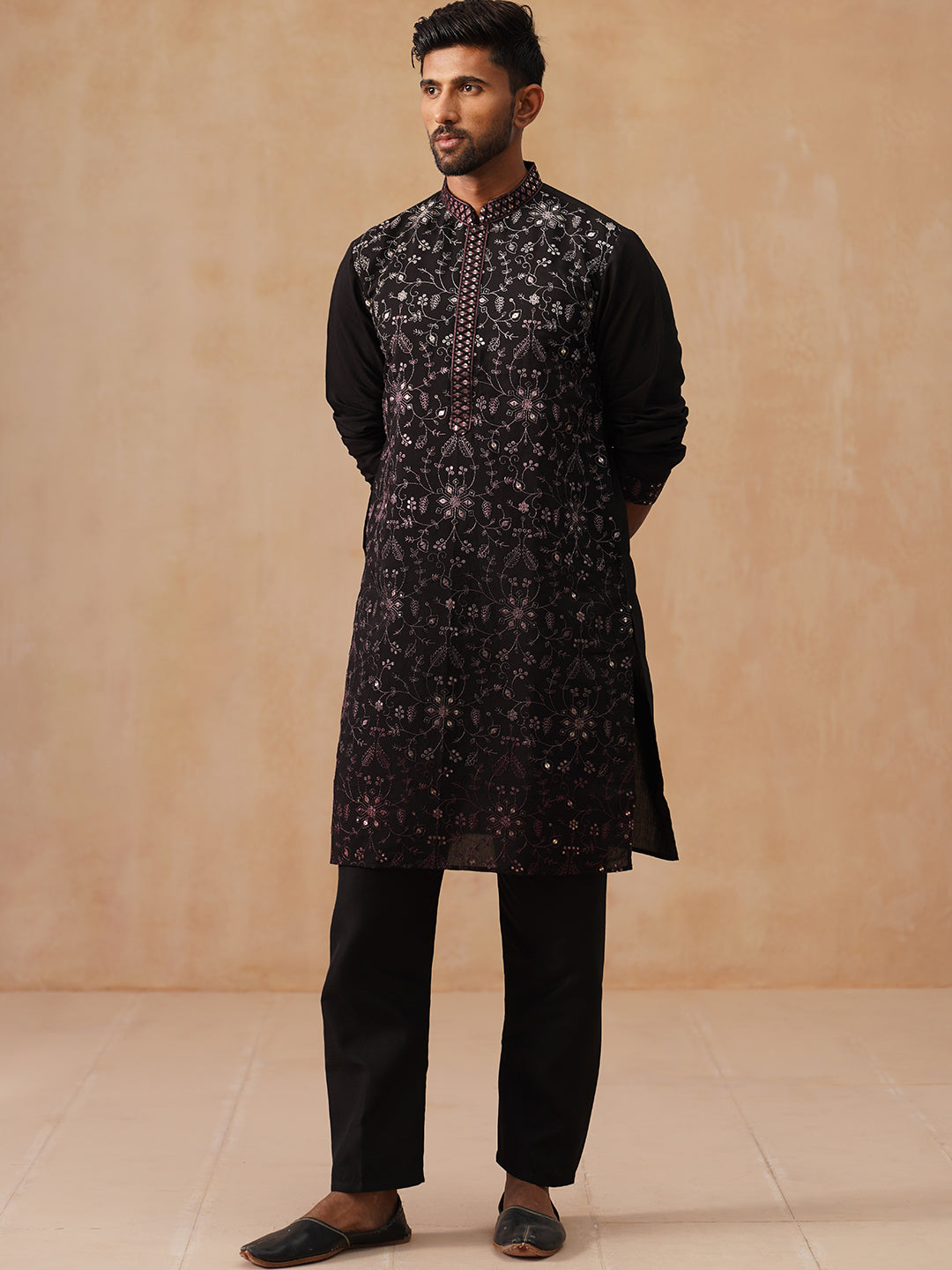DesiQlo Men Embroidered Kurta Pyjama Set - Pink - JOKP_B-P_5296Magenta
