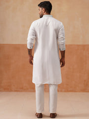 Men’s Silk Blend Embroidered Kurta Pyjama Set (JOKP P 5296 White ) [FF] [Q-17-18]
