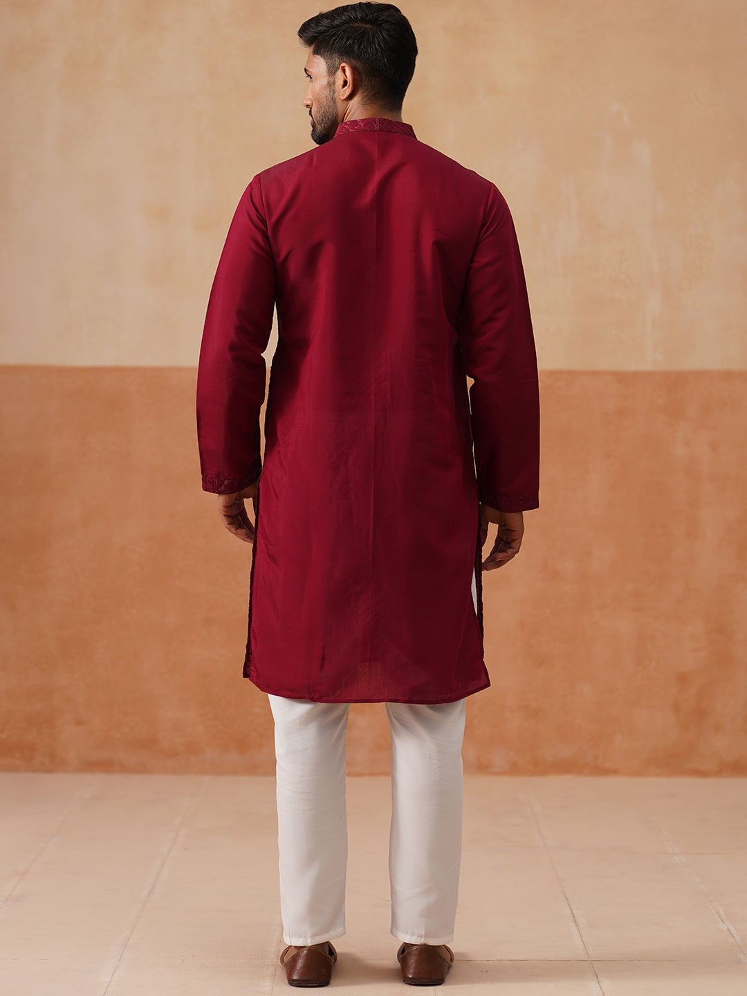 DesiQlo Men Embroidered Kurta Pyjama Set - Maroon - JOKP_P_5297Wine_S