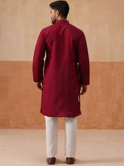 Men's Silk Blend Embroidered Kurta Pyjama Set ( JOKP P 5297 P 5297Wine ) [FF] [A-15-16]