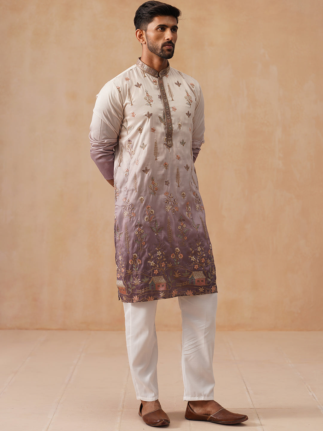 DesiQlo Men Embroidered Kurta Pyjama Set - Purple - JOKP_P_5298Purple_