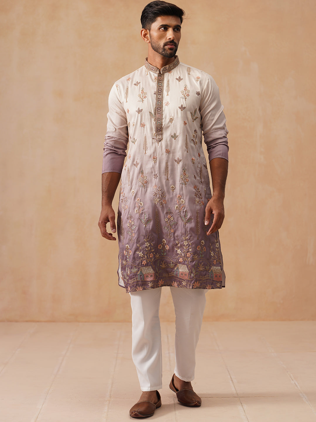 DesiQlo Men Embroidered Kurta Pyjama Set - Purple - JOKP_P_5298Purple_