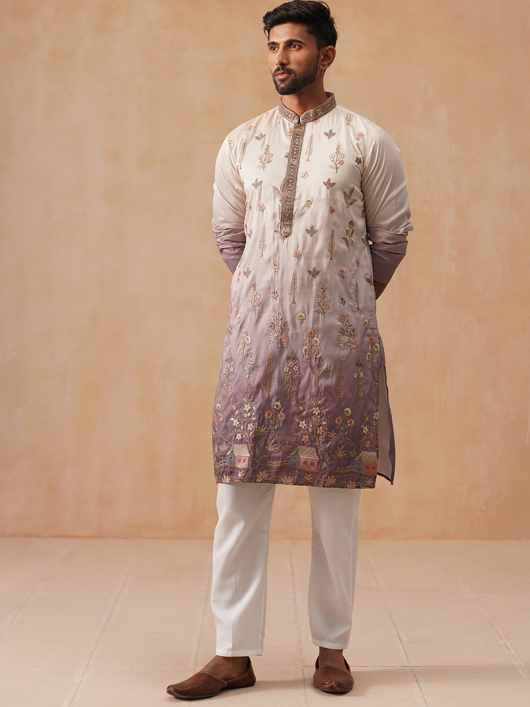 DesiQlo Men Embroidered Kurta Pyjama Set - Purple - JOKP_P_5298Purple_