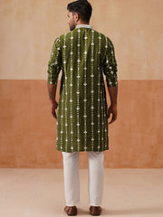 Classic Embroidered Kurta Pyjama Set ( JOKP P 5299 P 5299Olive ) [FF] [O-8]