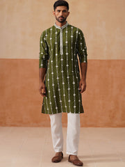 Classic Embroidered Kurta Pyjama Set ( JOKP P 5299 P 5299Olive ) [FF] [O-8]