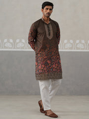 Olive Floral Printed Kurta Pyjama for Men ( JOKP P 5303 P 5303Olive ) [FF] [J-2]