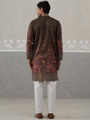 Olive Floral Printed Kurta Pyjama for Men ( JOKP P 5303 P 5303Olive ) [FF] [J-2]