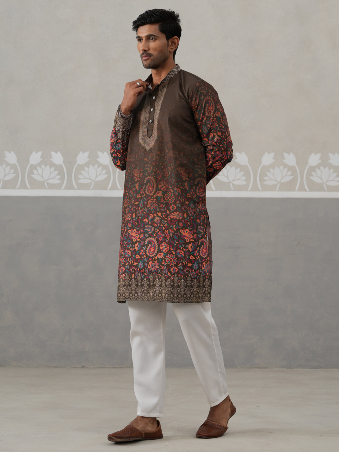DesiQlo Men Printed Kurta Pyjama Set - Green - JOKP_P_5303Olive_S