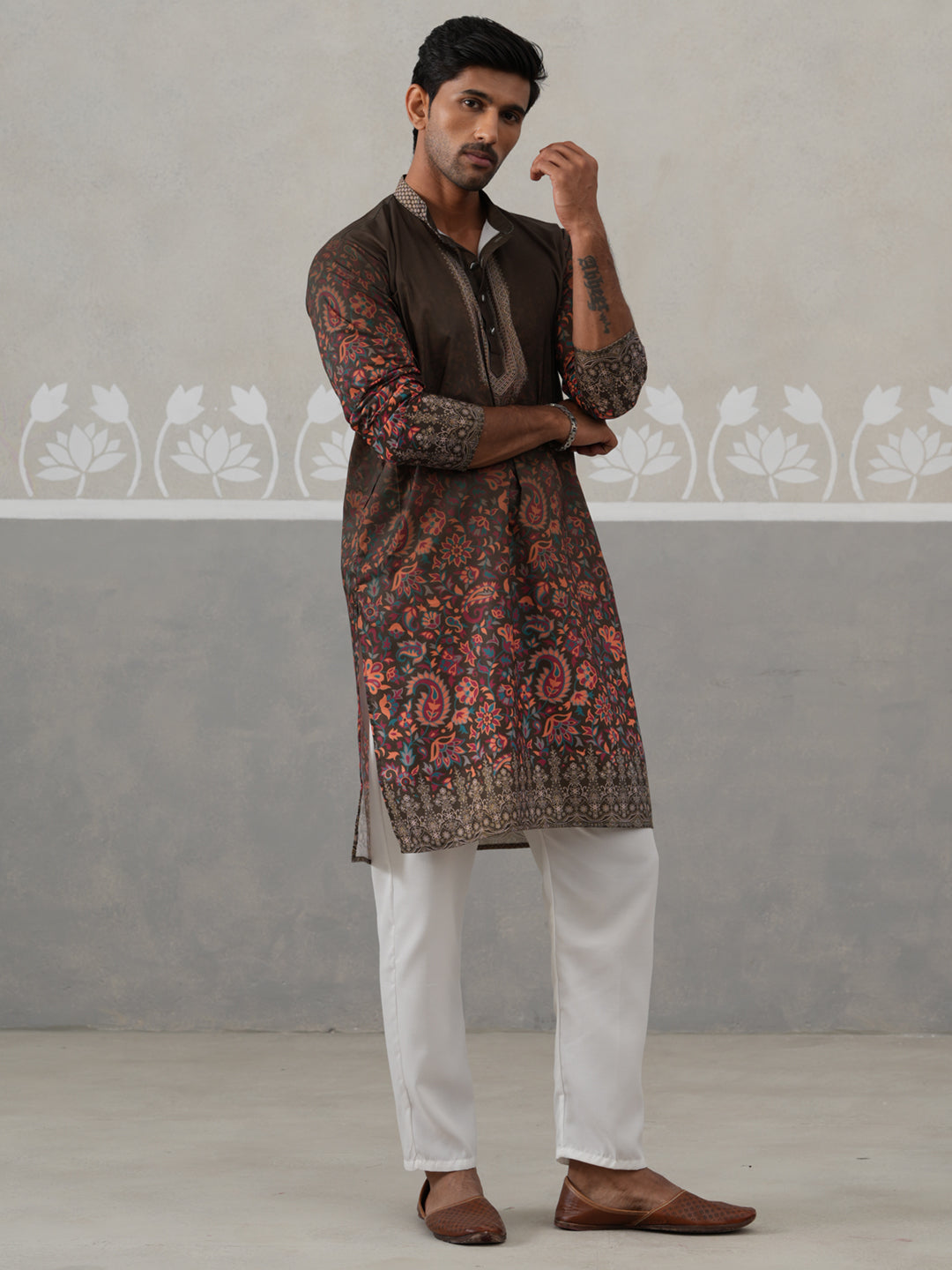 DesiQlo Men Printed Kurta Pyjama Set - Green - JOKP_P_5303Olive_S
