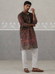 Olive Floral Printed Kurta Pyjama for Men ( JOKP P 5303 P 5303Olive ) [FF] [J-2]