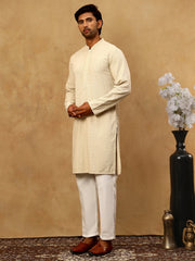 Men Embroidered Viscose Rayon Kurta with Pyjama ( JOKP P 5305Beige )