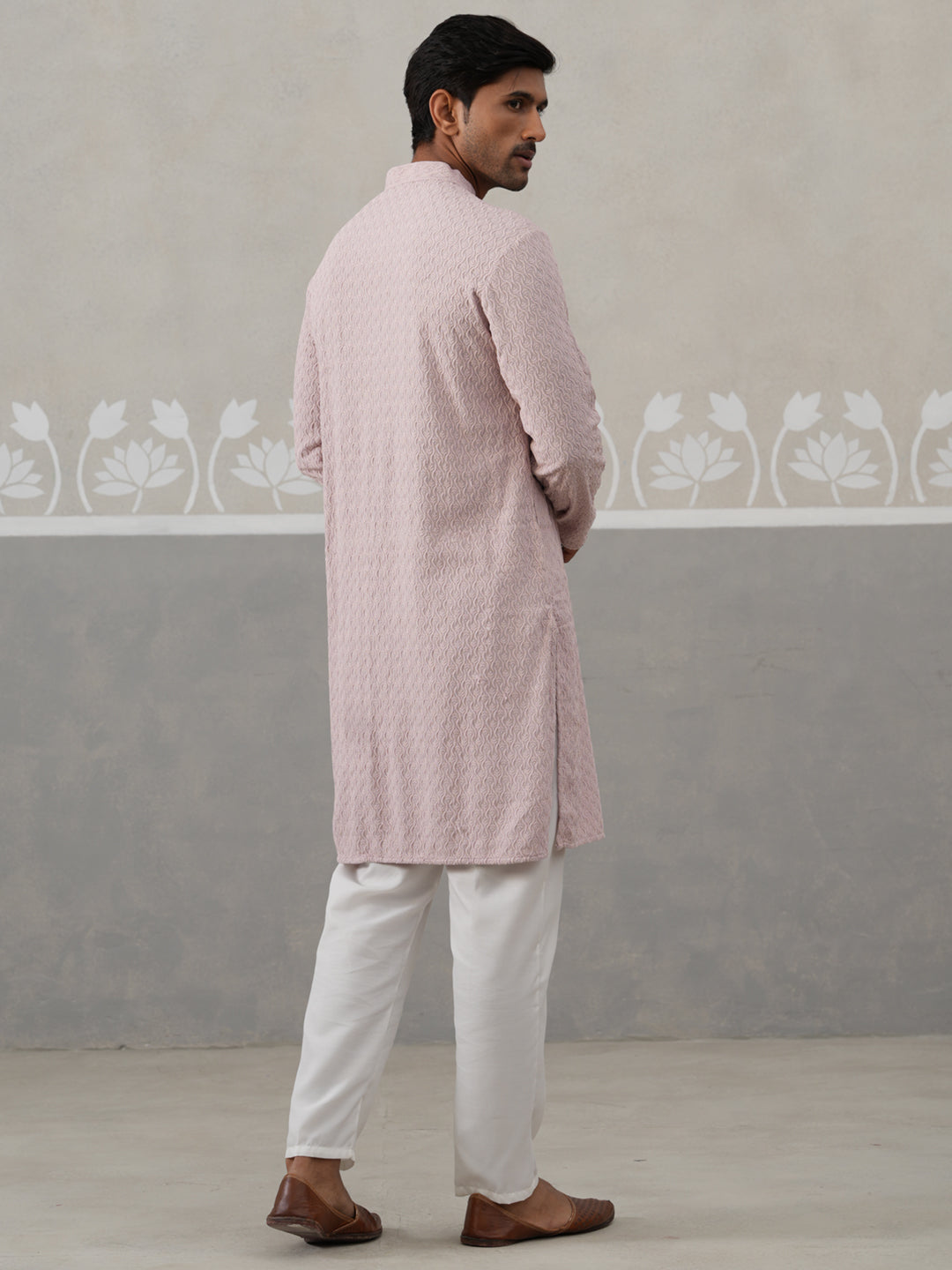 DesiQlo Men Embroidered Kurta Pyjama Set - Orange - JOKP_P_5305Peach_S