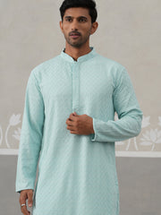 Men Embroidered Viscose Rayon Kurta with Pyjama ( JOKP P 5305 P 5305Sky ) [FF] [E-7-8]