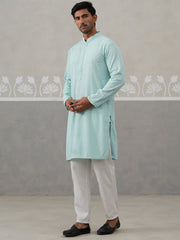 Men Embroidered Viscose Rayon Kurta with Pyjama ( JOKP P 5305 P 5305Sky ) [FF] [E-7-8]
