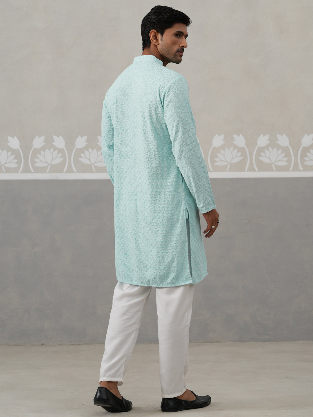 DesiQlo Men Embroidered Kurta Pyjama Set - Blue - JOKP_P_5305Sky_S