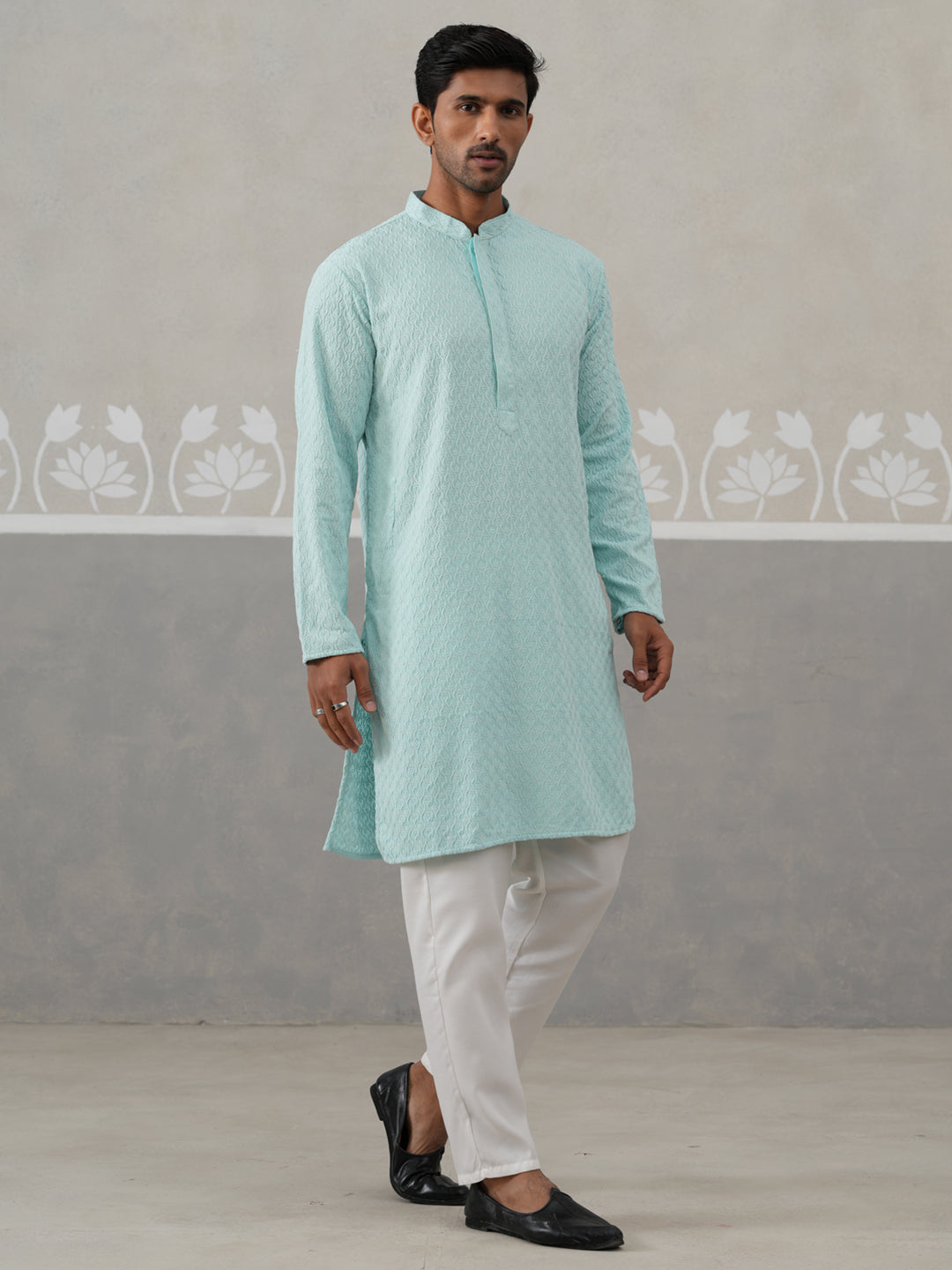 DesiQlo Men Embroidered Kurta Pyjama Set - Blue - JOKP_P_5305Sky_S