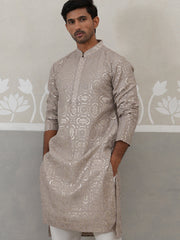 Silk Blend Designer Embroidered Kurta Pyjama (JOKP P 5306 Grey ) [FF] [P-17]
