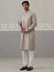 Silk Blend Designer Embroidered Kurta Pyjama (JOKP P 5306 Grey ) [FF] [P-17]