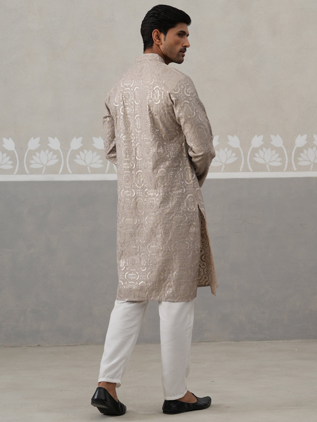 DesiQlo Men Embroidered Kurta Pyjama Set - Grey - JOKP_P_5306Grey_S