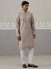 Silk Blend Designer Embroidered Kurta Pyjama (JOKP P 5306 Grey ) [FF] [P-17]