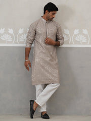 Silk Blend Designer Embroidered Kurta Pyjama (JOKP P 5306 Grey ) [FF] [P-17]