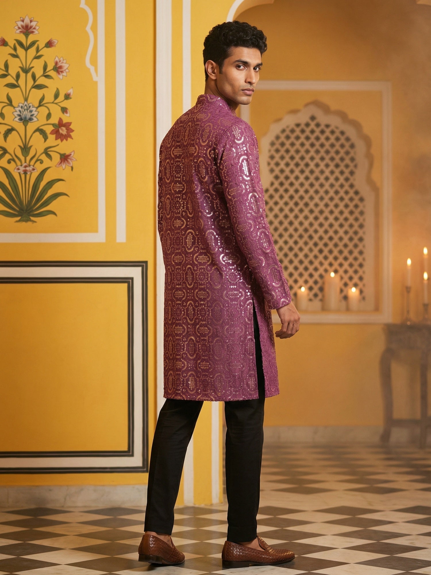 DesiQlo Men Embroidered Kurta Pyjama Set - Purple - JOKP_B-P_5306Purpl