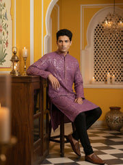 Silk Blend Designer Embroidered Kurta Pyjama ( JOKP B-P 5306Purple S )