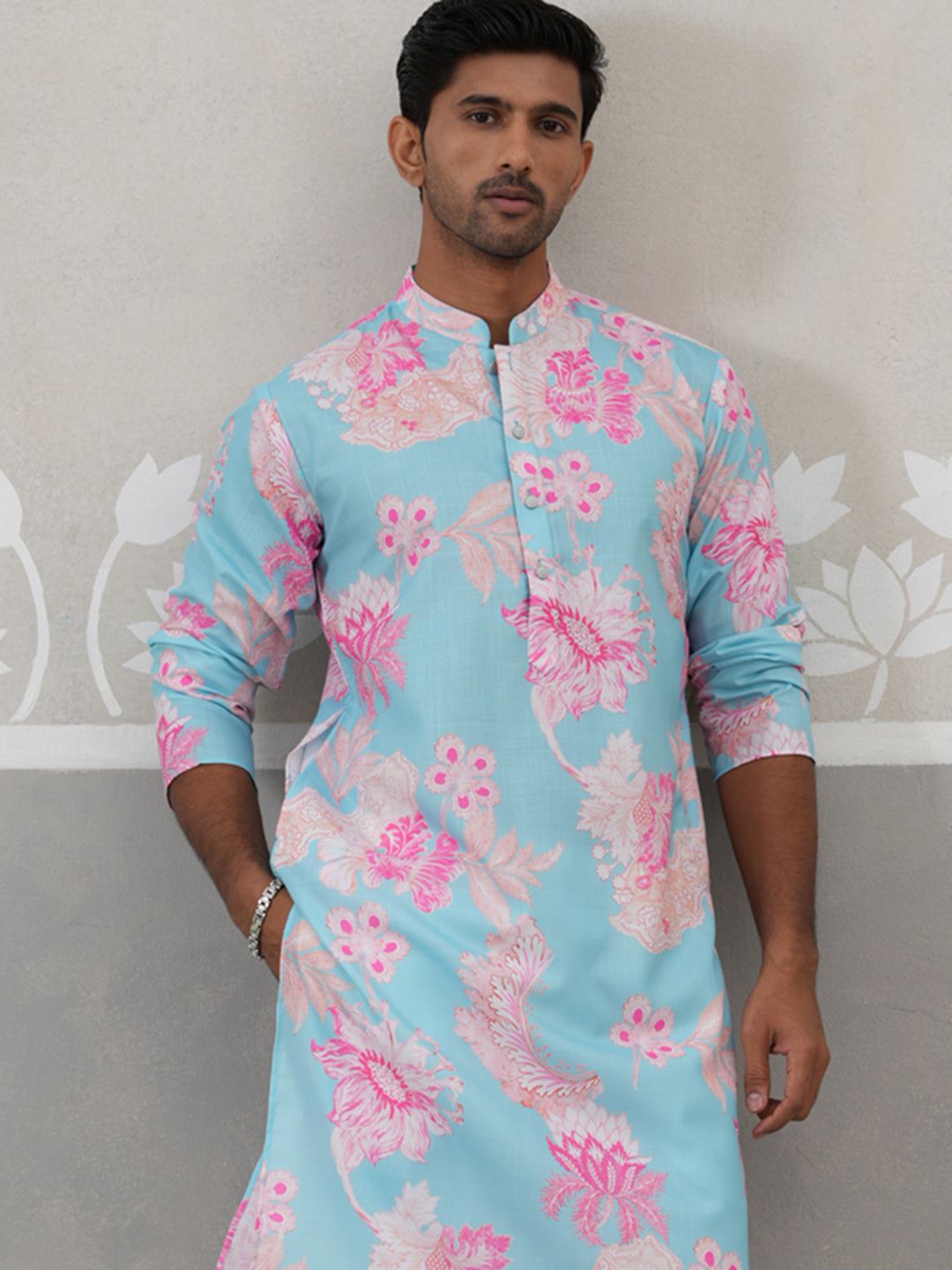 DesiQlo Men Printed Kurta Pyjama Set - Blue - JOKP_P_5307Sky_S