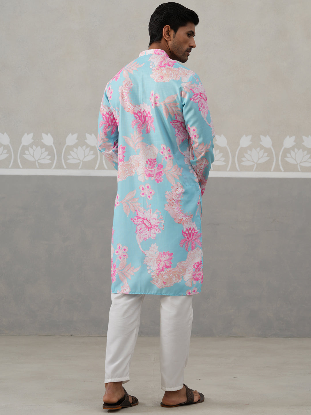 DesiQlo Men Printed Kurta Pyjama Set - Blue - JOKP_P_5307Sky_S