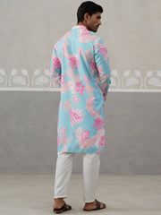 Men's Floral Printed Cotton Straight Kurta Pyjama Set ( JOKP P 5307 P 5307Sky ) [FF] [J-1]