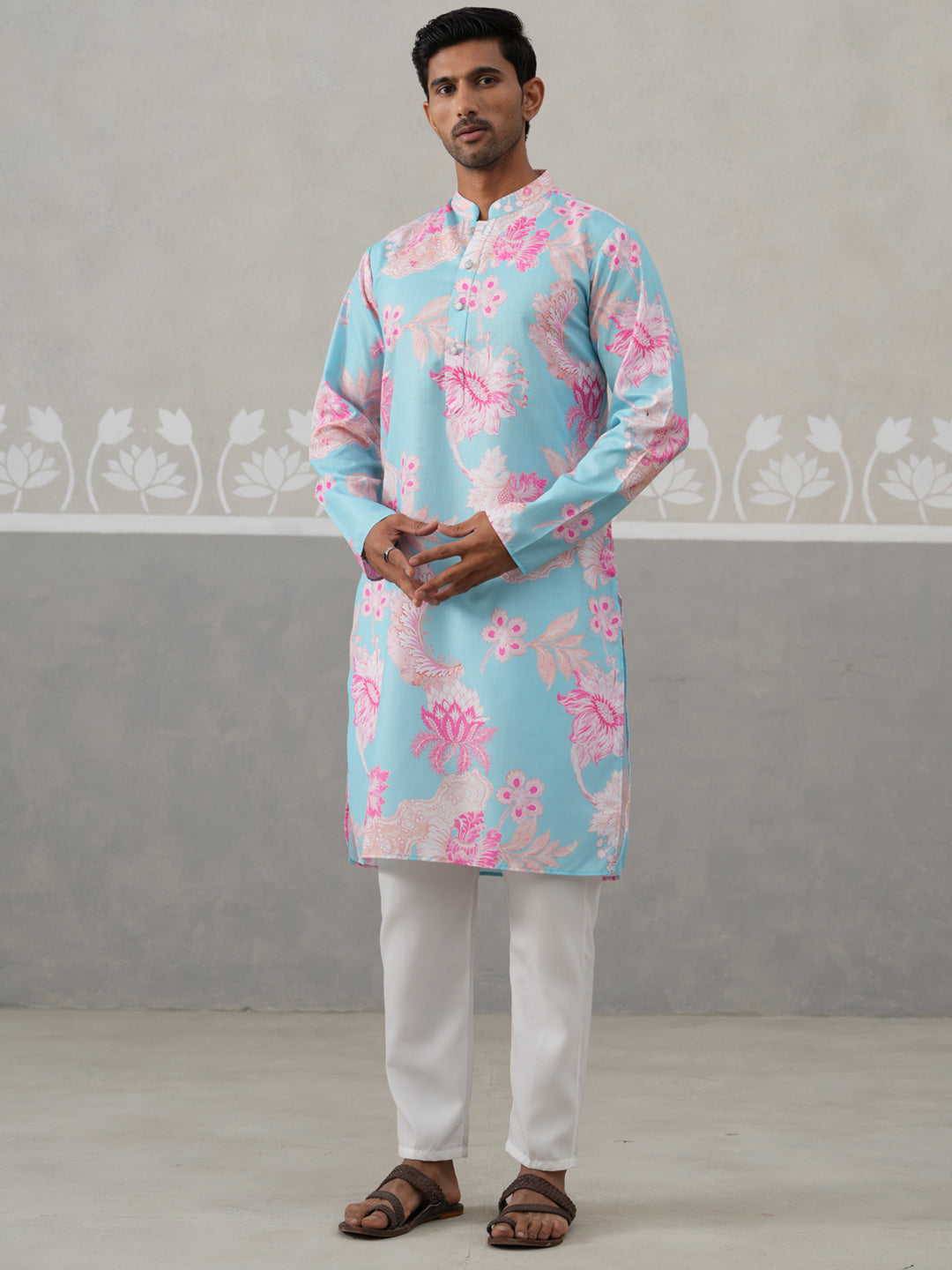 DesiQlo Men Printed Kurta Pyjama Set - Blue - JOKP_P_5307Sky_S