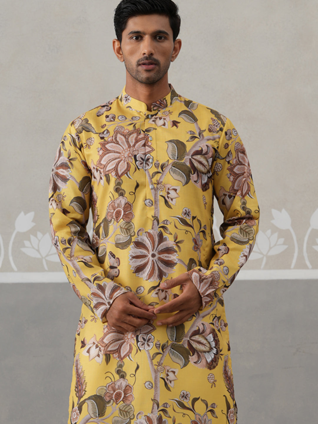 DesiQlo Men Printed Kurta Pyjama Set - Yellow - JOKP_P_5307Yellow_S