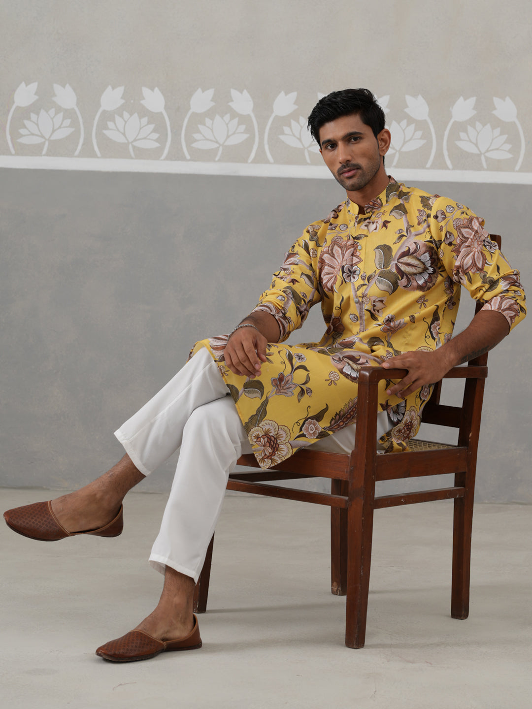 DesiQlo Men Printed Kurta Pyjama Set - Yellow - JOKP_P_5307Yellow_S