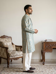 Designer Silk Blend Kurta with Korean Pants ( JOKP PJ11W 5309Sea-Green )