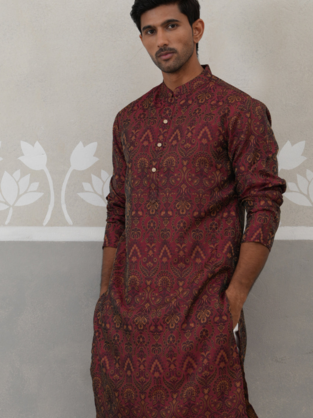Silk Blend Designer Kurta Pyjama for Men ( JOKP P 5311 P 5311Maroon ) [FF] [A-1-4]