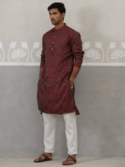 Silk Blend Designer Kurta Pyjama for Men ( JOKP P 5311 P 5311Maroon ) [FF] [A-1-4]