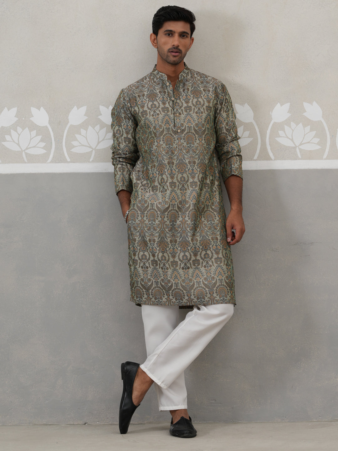 DesiQlo Men Self Design Kurta Pyjama Set - Multicolor - JOKP_P_5311Sea