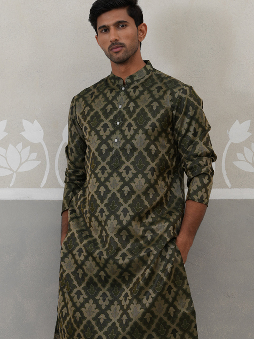 Silk Blend Woven Design Kurta Pyjama Set ( JOKP P 5312 P 5312Olive ) [FF] [A-1-4]