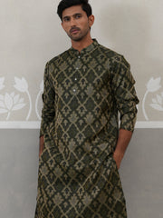 Silk Blend Woven Design Kurta Pyjama Set ( JOKP P 5312 P 5312Olive ) [FF] [A-1-4]
